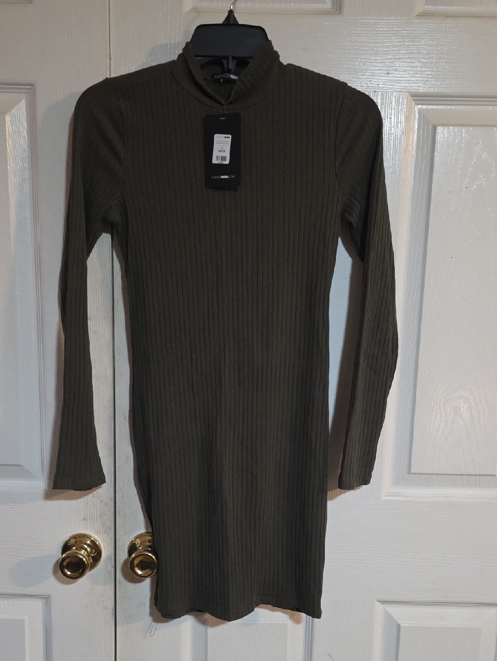 Fashion Nova Olive Ribbed Long Sleeve Mock Neck Dress